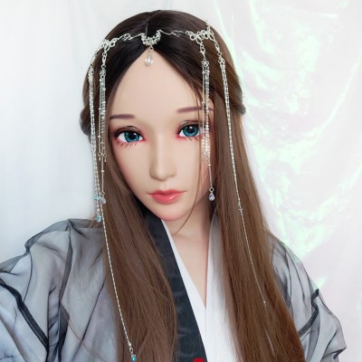 (Luo)Female Sweet Girl Resin Half Head Kigurumi Mask With BJD Eyes Cosplay Japanese Anime Role Lolita Mask Crossdress Doll